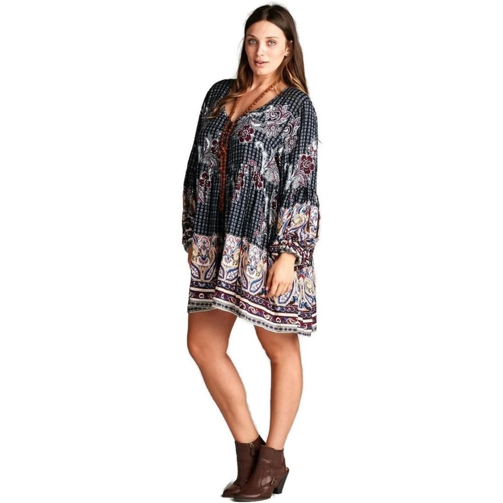Velzera Floral Baby Doll Tassel Tie Mini Dress, Black